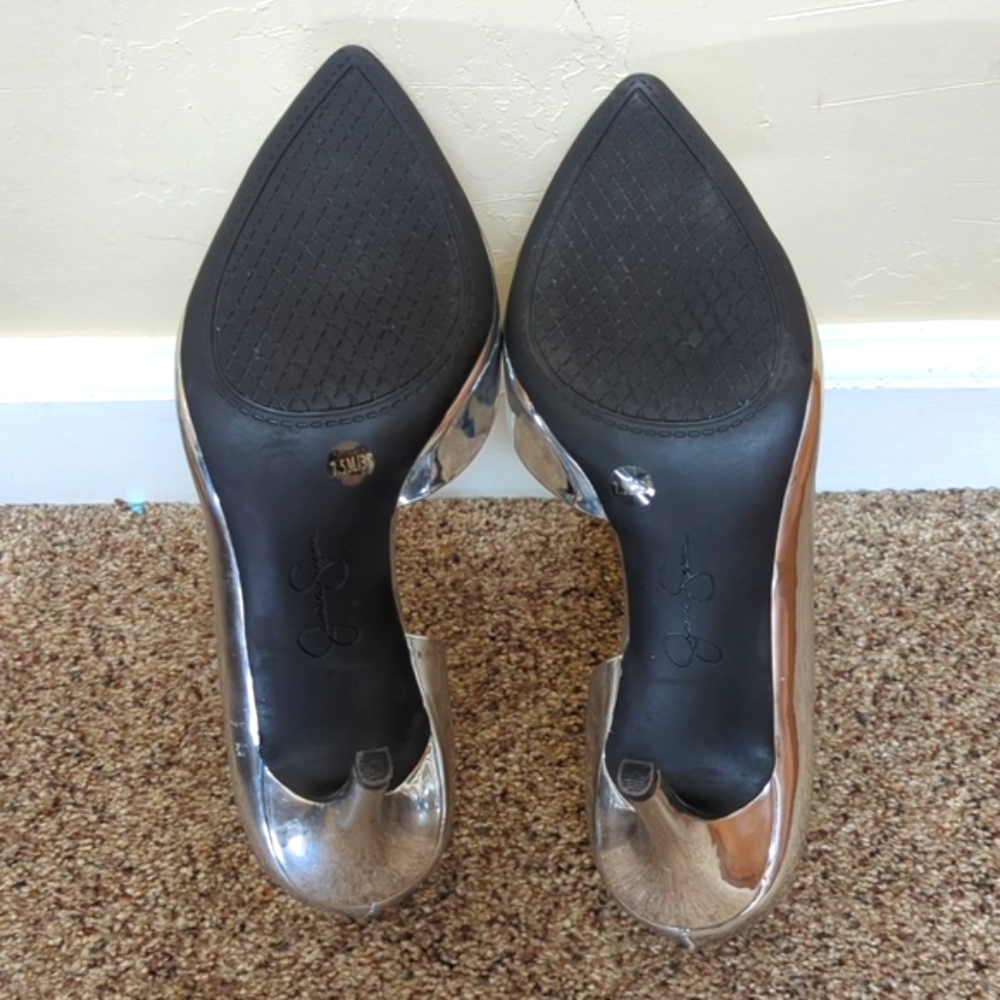 NEW Jessica Simpson Silver Metallic D'Orsay Pointed Toe Pumps Size 7.5 - Picture 8 of 9